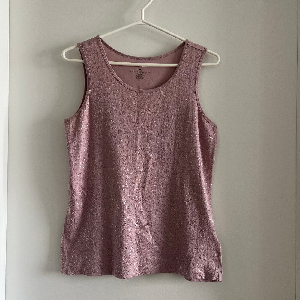 100% Cotton Van Heusen Pink Sequin Tank Top Size Medium